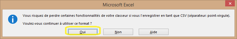 Excel CSV confirm