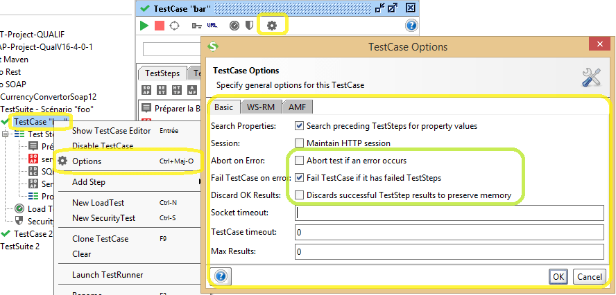 Test Case options